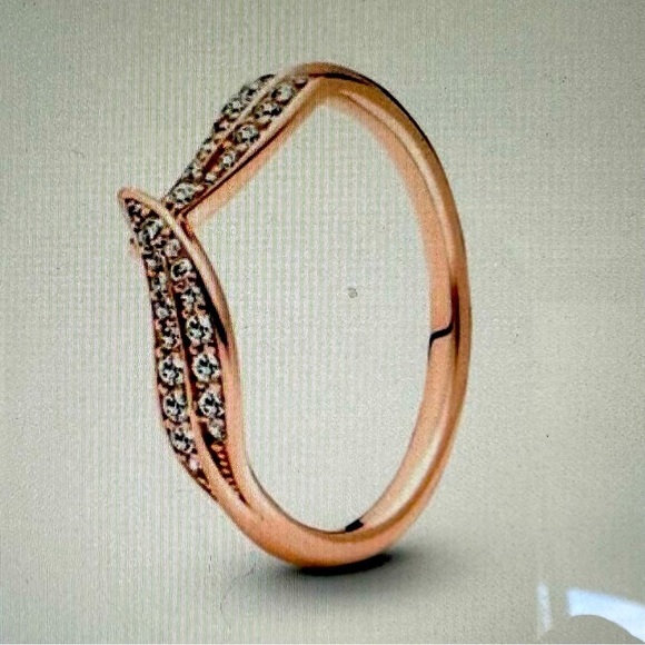 Pandora 14k Rose Gold Plated Sparkling CZ Leaves Ring | Size 4.5 (48) - Picture 8 of 14